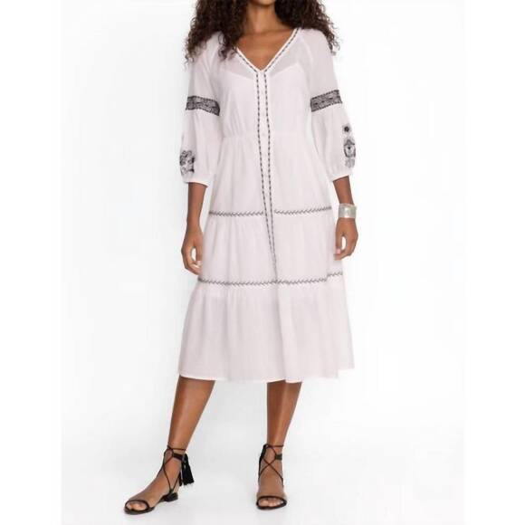 NEW JOHNNY WAS cam tiered midi dress in white